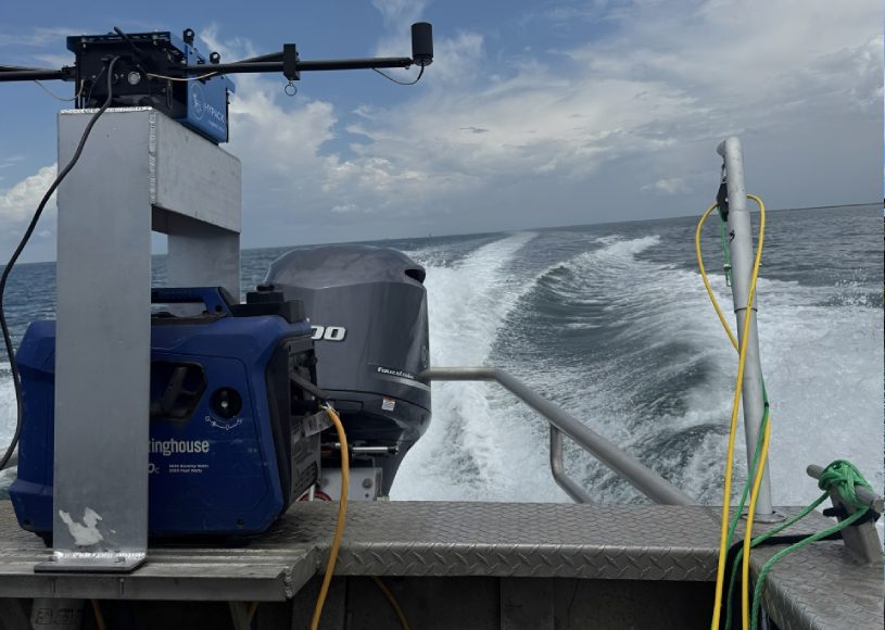 Boat engine and equipment on open water.